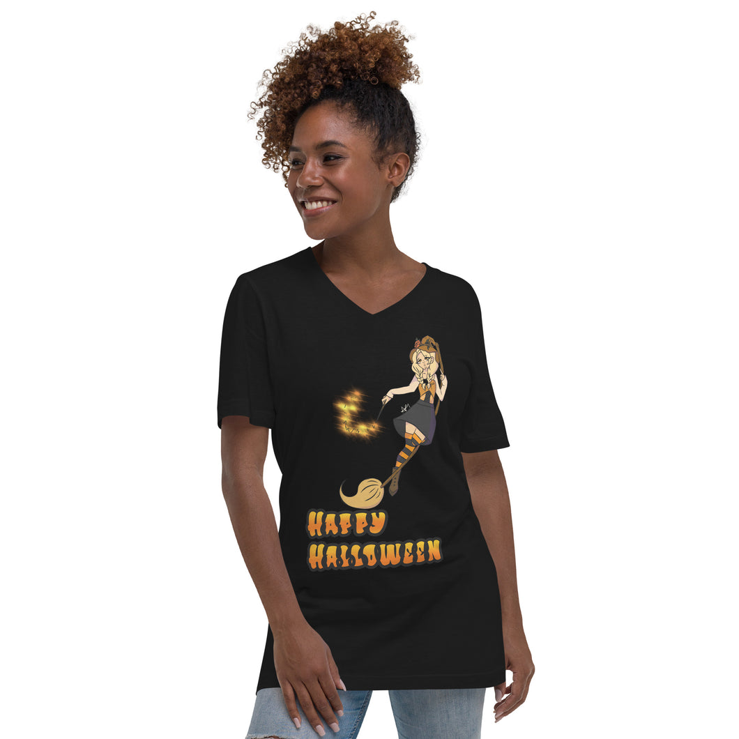 Happy Halloween Witch one Unisex Short Sleeve V-Neck T-Shirt